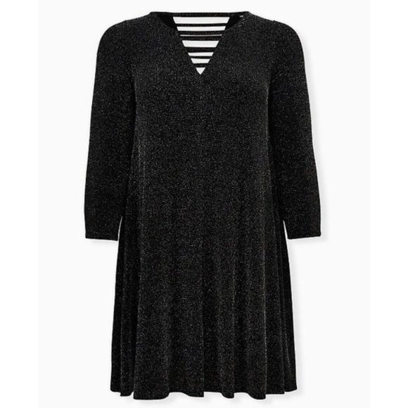 Torrid Size 1X 14-16 Black Shimmer Ladder Neck Trapeze Mini Dress With Pockets - Picture 5 of 5